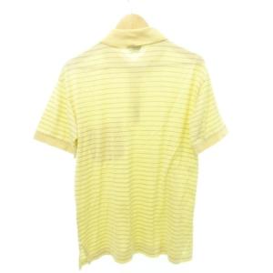 HERMES 美品 ポロシャツ 半袖 ボーダー柄 サイドスリット ストレッチ ロゴ イタリア製 薄手 Sサイズ 黄色 イエロー GY09