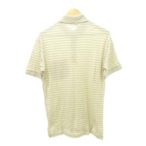 HERMES 美品 ポロシャツ 半袖 ボーダー柄 サイドスリット ストレッチ ロゴ イタリア製 薄手 Sサイズ ベージュ GY09