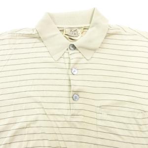 HERMES 美品 ポロシャツ 半袖 ボーダー柄 サイドスリット ストレッチ ロゴ イタリア製 薄手 Sサイズ ベージュ GY09