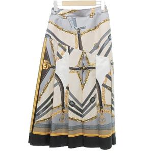 LOUIS VUITTON 22SS スカーフプリント シルク スカート ロング フランス製 国内正規 34 サイズ ベージュ系