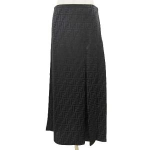 FENDI 21ss ズッカ柄 シルク スカート  ロング サテン 光沢 国内正規 38 ブラック