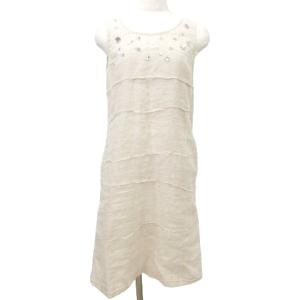 美品 ノースリーブ リネン ワンピース ミディ丈 TJ-A004 Sサイズ ベージュ GY09