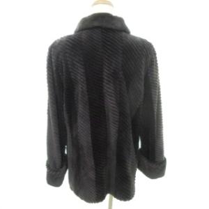 SAGA MINK 美品 毛皮 ファー コート シェアード ミンク ハイネック 長袖 裏地総柄 厚手 約Lサイズ 紫 パープル GY09
