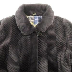 SAGA MINK 美品 毛皮 ファー コート シェアード ミンク ハイネック 長袖 裏地総柄 厚手 約Lサイズ 紫 パープル GY09