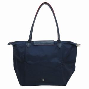 Longchamp LE PLIAGE SHOPPING トートバッグ ハンド レザーハンドル ロゴ金具 刺繍 紺 ネイビー GY09