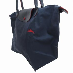 Longchamp LE PLIAGE SHOPPING トートバッグ ハンド レザーハンドル ロゴ金具 刺繍 紺 ネイビー GY09