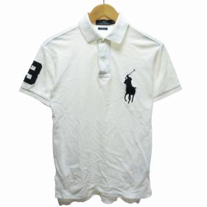 ポロシャツ カットソー 鹿の子 ビッグポニー刺繍 ワッペン 半袖 S 170 白 ホワイト