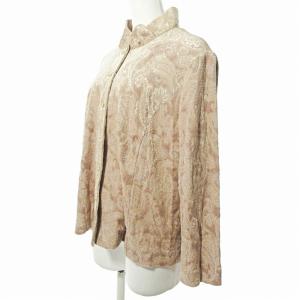 Leilian 美品 スタンドカラージャケット カーディガン パイル エンボス ペイズリー柄 ベージュ 13 0715 GY09