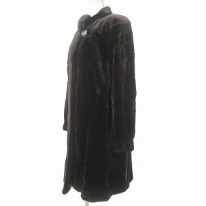 SAGA MINK 美品 銀サガ シェアード ミンクファー 毛皮 コート ジャケット ロング こげ茶 ダークブラウン F 0718 GY09