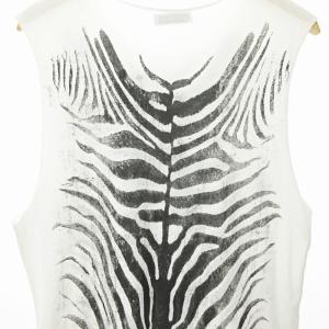 DIESEL カットソー ノースリーブ タンクトップ ゼブラ柄 プリント 白 黒 S 0718 GY09