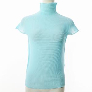 イッセイミヤケ プリーツ カットソー 半袖 ハイネック 水色 3 0718 GY09