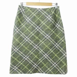 タイトスカート 膝丈 ウール チェック柄 緑 40 0715 GY09