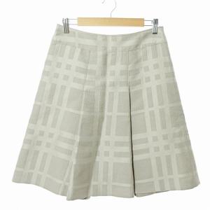 タック フレア スカート 膝丈 チェック柄 ウール シルク混 グレー 40