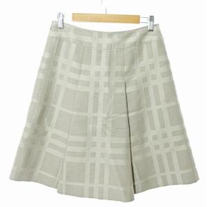BURBERRY タック フレア スカート 膝丈 チェック柄 ウール シルク混 グレー 40