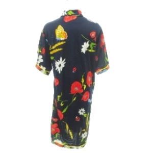 LEONARD 美品 ファーストライン ワンピース ロング フラワー 総柄 半袖 ハーフボタン 薄手 38 約Mサイズ 紺 ネイビー GY09