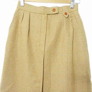 Christian Dior ヴィンテージ ロング スカート 千鳥格子 チェック柄 ラップ調 オレンジ M 0715 GY09