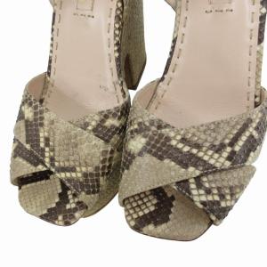 PRADA サンダル パンプス 蛇柄 チャンキーヒール アンクルストラップ ゴールド金具 36.5 23.5 茶 ブラウン