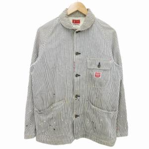 カバーオール ジャケット ヒッコリー ストライプ柄 M 白 ホワイト 紺 ネイビー