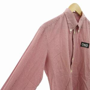 D&G ボタンダウンシャツ 長袖 ギンガムチェック柄 46 S 赤 レッド