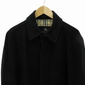 BURBERRY BLACK LABEL ステンカラーコート ウール カシミヤ混 比翼 裏地ノバチェック L 黒 ブラック GY09