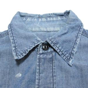 JACKSON MATISSE u.s.navy ミリタリー シャツ 長袖 ダメージ加工 シャンブレー S ブルー X