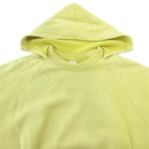 WAREHOUSE 美品 近年モデル 後付けパーカー 加工 裏起毛 フード付き 無地 ストレッチ 長袖 薄手 Lサイズ 黄色 イエロー