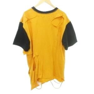 MIHARA YASUHIRO 美品 DAMAGED T-SHIRT ダメージ Tシャツ ロゴ プリント 半袖 クルーネック 薄手 46 約Mサイズ オレンジ