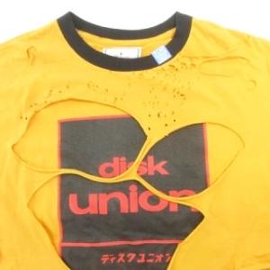 MIHARA YASUHIRO 美品 DAMAGED T-SHIRT ダメージ Tシャツ ロゴ プリント 半袖 クルーネック 薄手 46 約Mサイズ オレンジ