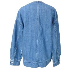 SHIPS any エニィ 美品 近年 ノーカラー デニム ブルゾン 724-00-0027 フリンジ ライトブルー フリーサイズ X