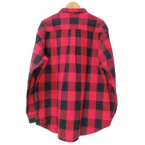 Papas シャツ 長袖 バッファローチェック 裏起毛 厚手 L 赤 黒 X