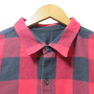 Papas シャツ 長袖 バッファローチェック 裏起毛 厚手 L 赤 黒 X