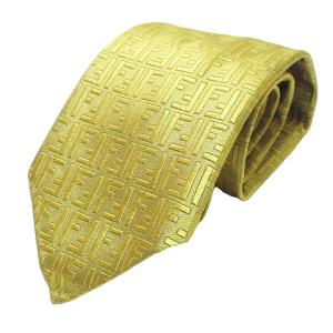 FENDI cravatte タグ付き ネクタイ ズッカ柄 シルク ワイドタイ ビジネス ゴールド系 X