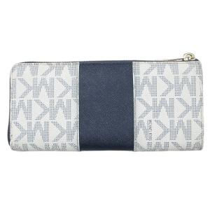 MICHAEL KORS 長財布 L字ファスナー シグネチャー ロゴ 小銭入れあり ホワイト ネイビー X