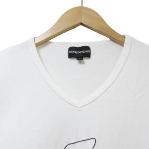 EMPORIO ARMANI 近年 Tシャツ カットソー 半袖 刺? Vネック ストレッチ M 白 ホワイト X