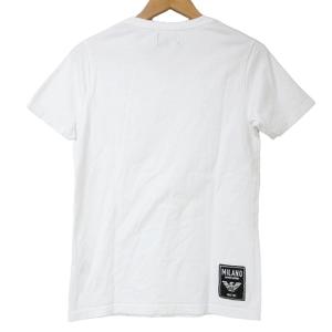 EMPORIO ARMANI 近年 Tシャツ 半袖 カットソー プリント ラインストーン ワッペン Vネック ストレッチ M 白 ホワイト X