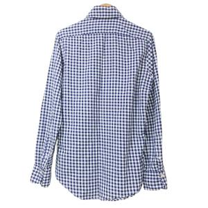 Finamore ワイドカラーシャツ ギンガムチェック 長袖 S 青 白 X