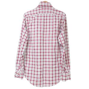 Finamore 美品 チェック ヘリンボーン シャツ 長袖 ホリゾンタルカラー S レッド ホワイト グレー X