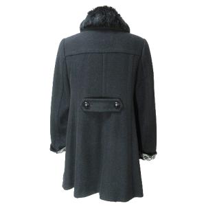 BURBERRY BLUE LABEL ラビットファー コート ダブル Aライン ウール ミドル丈 袖チェック 38 M相当 黒 ブラック X