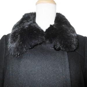 BURBERRY BLUE LABEL ラビットファー コート ダブル Aライン ウール ミドル丈 袖チェック 38 M相当 黒 ブラック X