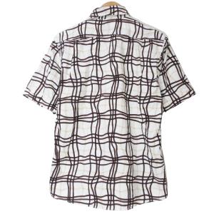 BURBERRY BLACK LABEL シャツ 半袖 総柄 胸ポケット 1 S相当 白 茶 X