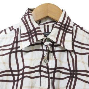 BURBERRY BLACK LABEL シャツ 半袖 総柄 胸ポケット 1 S相当 白 茶 X