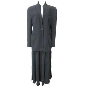 スーツ セットアップ スカート ロング シルク混 ジャケット スタンドカラー 1B 総裏地 40 M相当 黒 ブラック X
