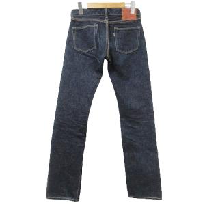 桃太郎ジーンズ MOMOTARO JEANS 美品 0701 タイト ストレート デニム パンツ ジーンズ セルビッチ ピンク耳 ボタンフライ W28 L36 ネイビー