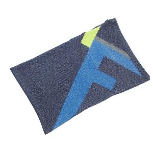 FENDI 美品 マフラー ポンチョ 2way ウール シルク ニット ロゴ 紺 ネイビー IBO58 X