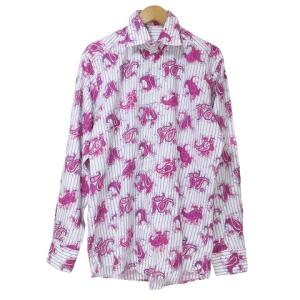 シャツ 長袖 ストライプ ペイズリー柄 41 L相当 ピンク系 IBO58 X