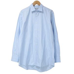 長袖シャツ フロンボタン ペイズリー柄 リネン 3XL 青 ブルー 白