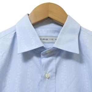 ETRO シャツ 長袖 花柄 ストライプ 大きいサイズ 42 LL相当 水色 IBO58 X