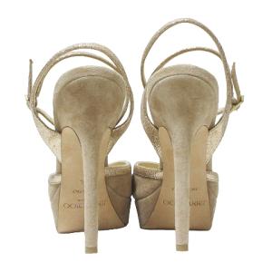 JIMMY CHOO 美品 パンプス ハイヒール ピンヒール アンクルストラップ グリッター 小さいサイズ 34 約21cm ベージュ IBO58