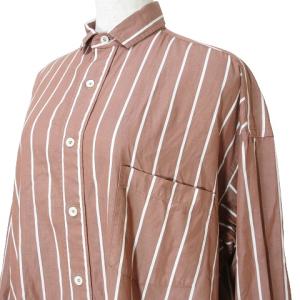 TICCA 20ss スクエアビッグロングシャツ ワンピースライク 長袖 ストライプ ブラウン ホワイト フリーサイズ X