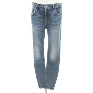 美品 カーブ デニム パンツ スタッズデザイン ダメージ加工 W26 約XSサイズ インディゴ IBO58